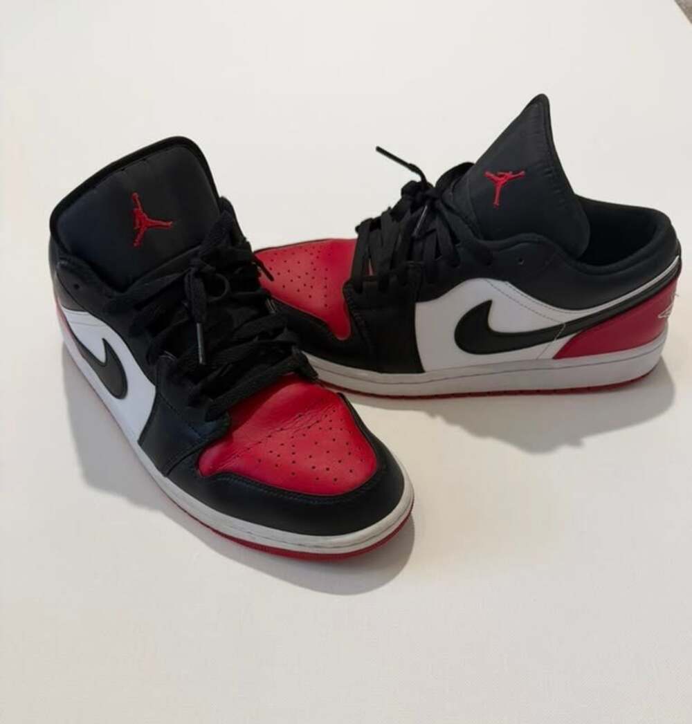 Men’s Red & Black Air Jordan 1 Low 'Bred Toe 2.0' Style 553558-161 - Size 11